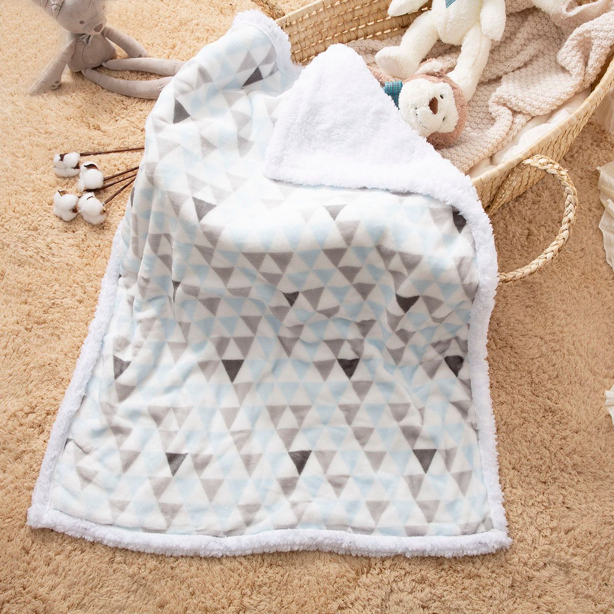 嬰兒保暖毯幾何圖案柔軟可水洗厚毯子被子兒童牀上用品