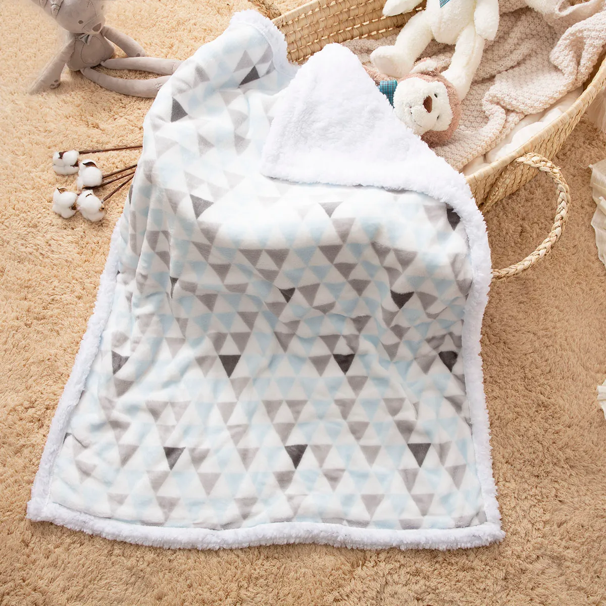 couvertures thermiques pour bébés motif géométrique couverture épaisse lavable douce couette literie pour enfants Bleu Clair big image 1