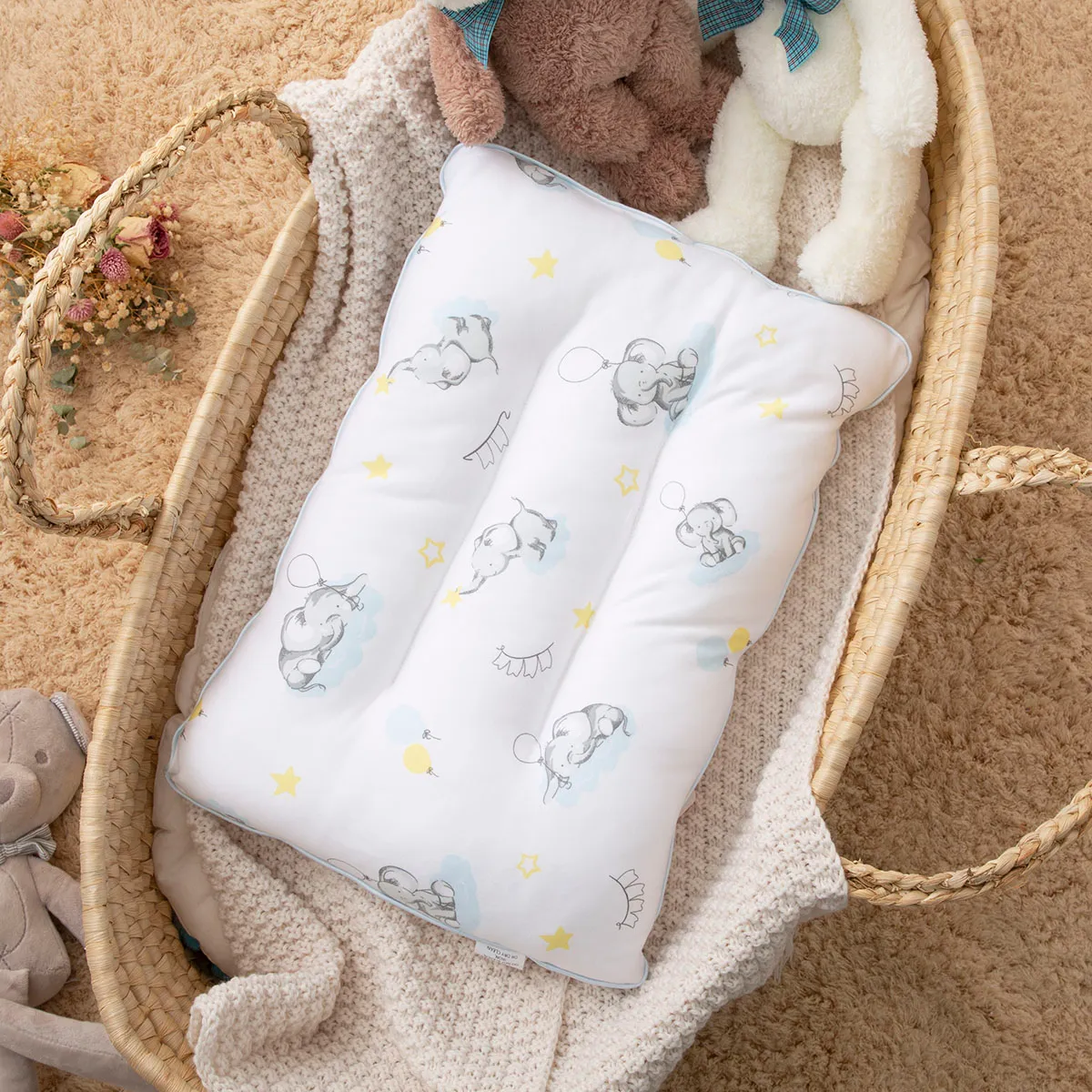 100% Cotton Elephant Pattern Baby Pillow Multi-color big image 1