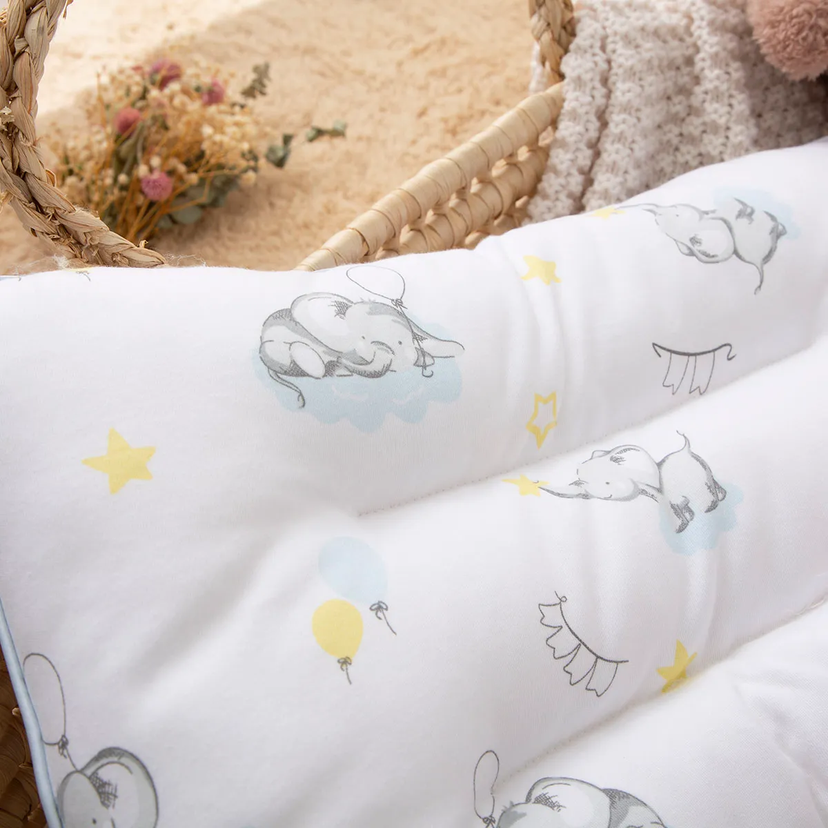 100% Cotton Elephant Pattern Baby Pillow Multi-color image 3
