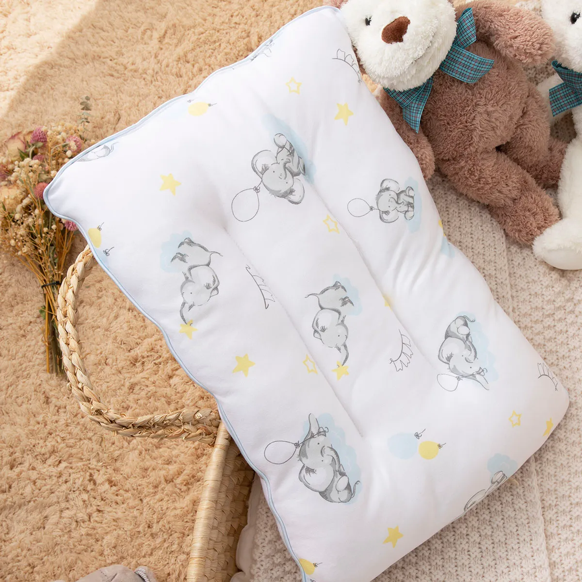 100% Cotton Elephant Pattern Baby Pillow Multi-color image 4