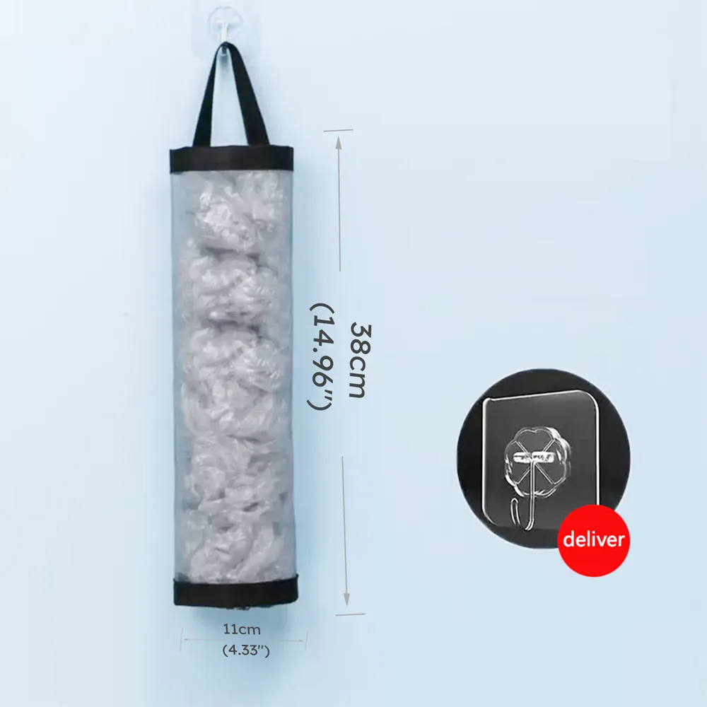 Mesh Garbage Bag Plastic Bag Holder Dispensers Folding Hanging Trash Storage Bag with Hook  big image 1