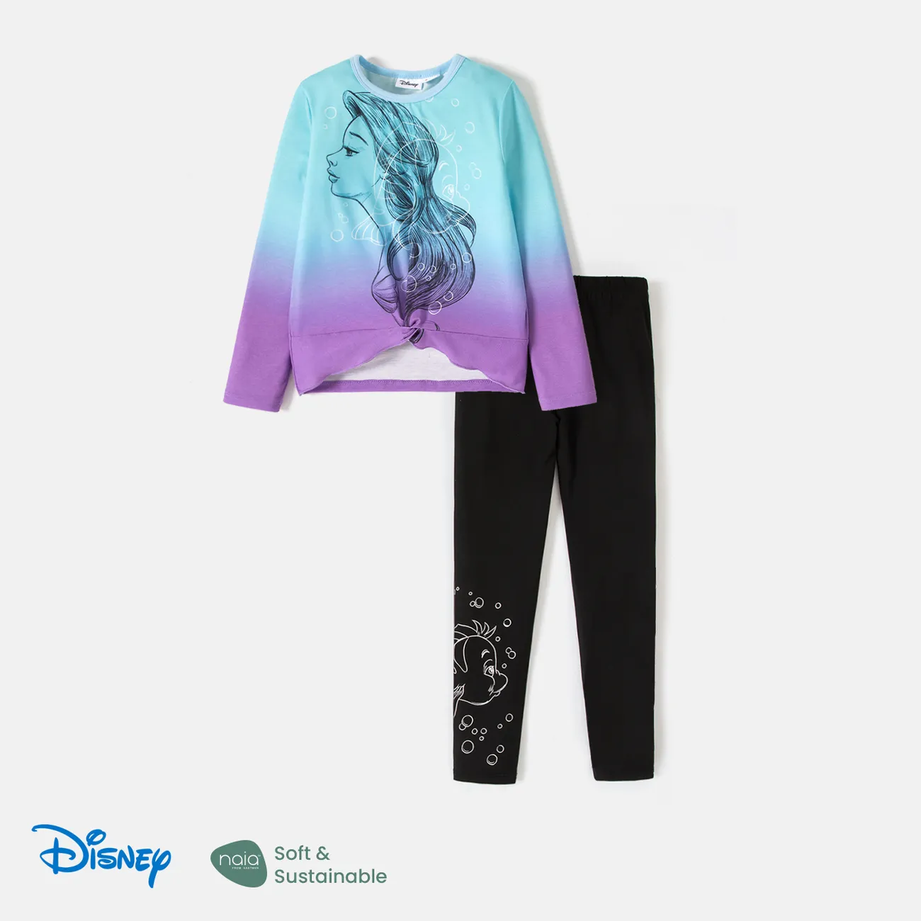 Disney Princess Kid Girl 2pcs Naia™ Character Print Long-sleeve Pullover and Leggings Set Multi-color big image 1