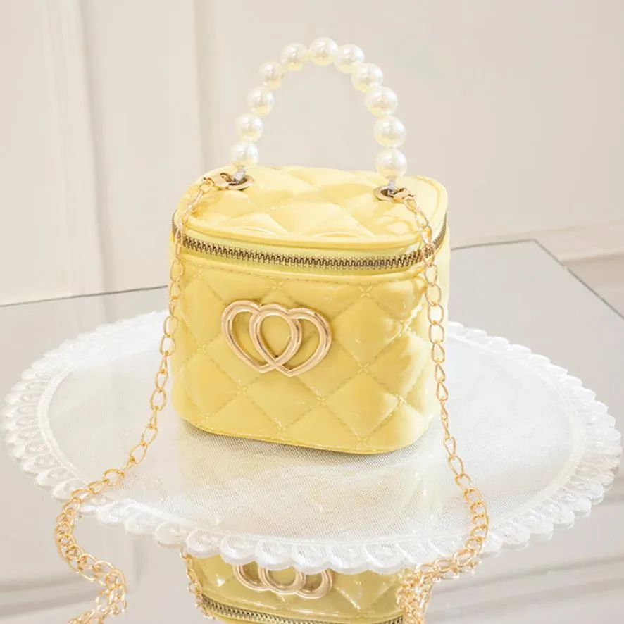 Toddler/Kid Elegant Bucket Bag, PVC Material, Classic Diamond Grid Pattern Printing for Girl Yellow