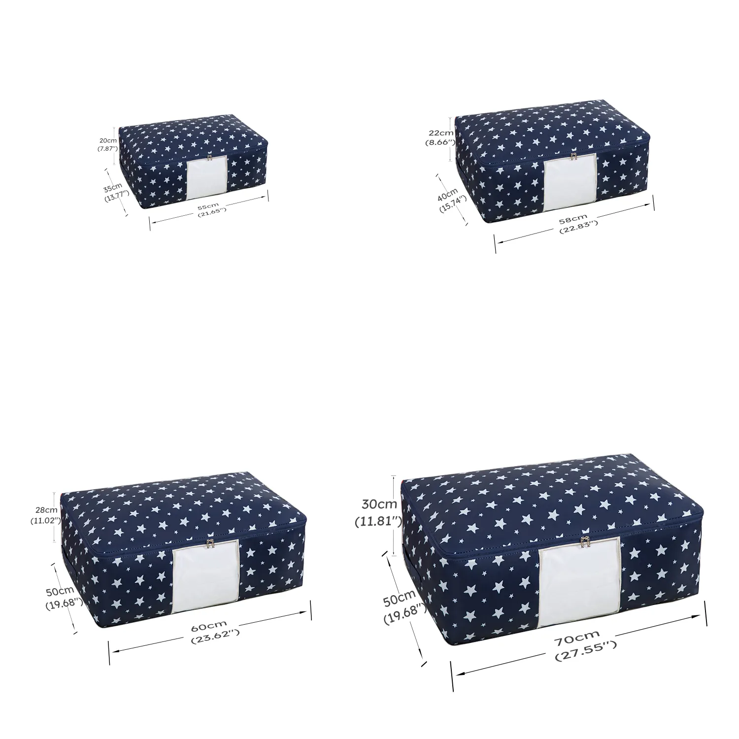 New Portable Clothes Storage Bag Fresh Printed Zipper Storage Bag Folding Closet Organizer For Pillow Quilt Blanket Quilt Dark Blue