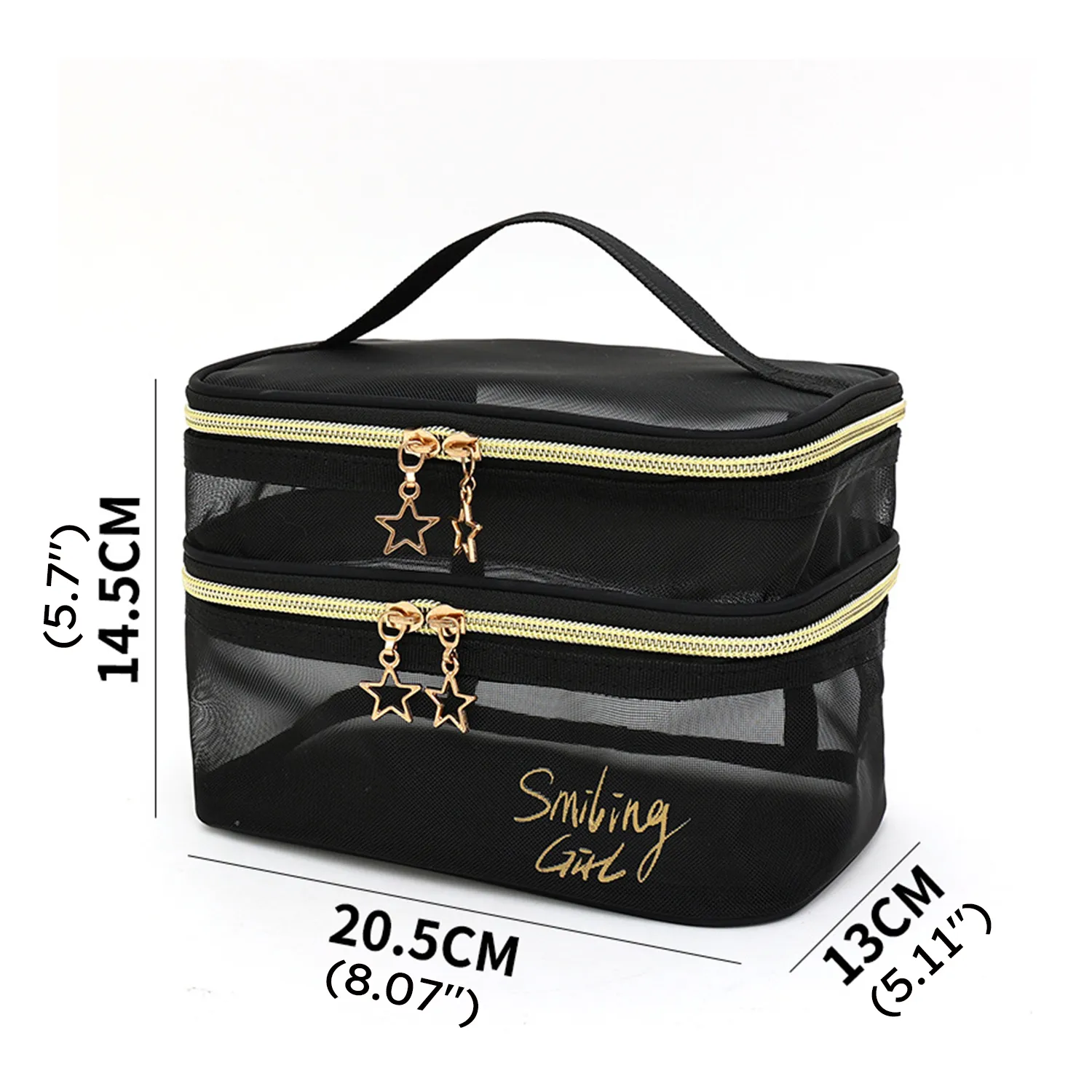 Double Layer Travel Makeup Bag Letter Graphic Portable Large Capacity Mesh Cosmetic Bag  big image 1