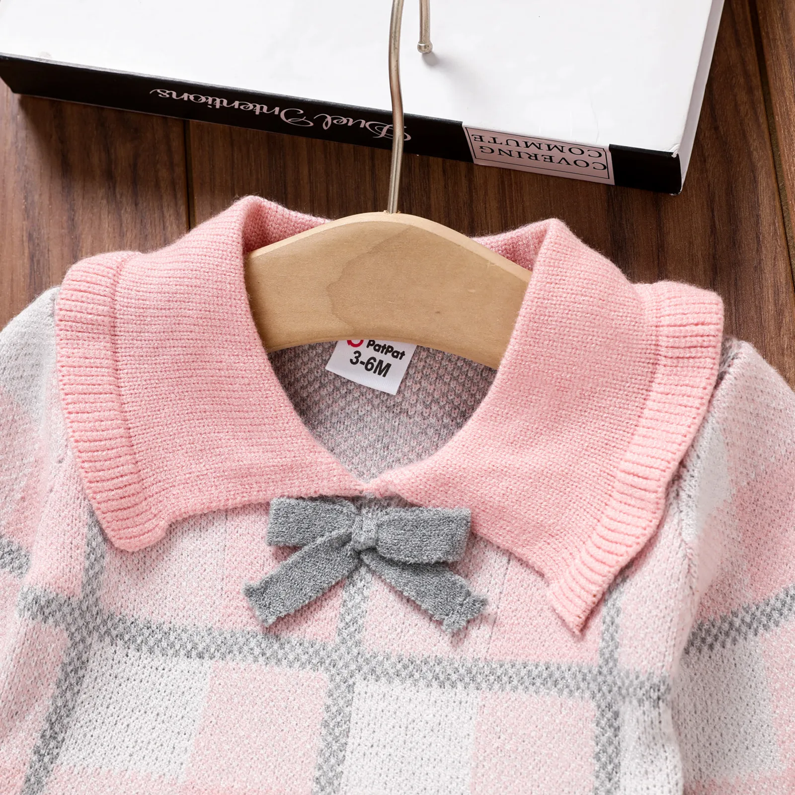2pcs Baby Girl Plaid Bow Tie Lapel Collar Long-sleeve Top and Skirt Set  image 3