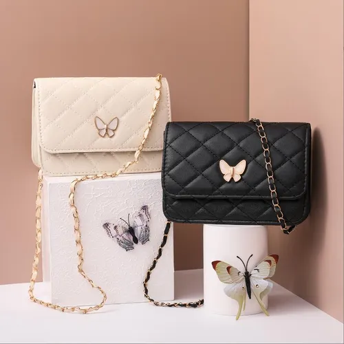 Butterfly Pattern Rhombus Solid Chain Small Square Bag for Mom and Me