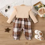 Baby Girl 95% Cotton Ribbed Ruffle Plaid Long-sleeve Jumpsuit   image 3