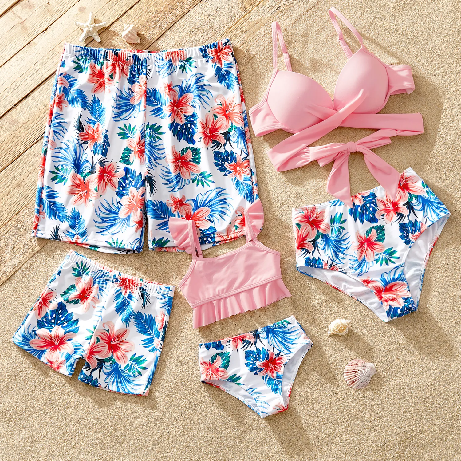 

Family Matching Floral Plant Print Crisscross Front Two-piece Swimsuit or Swim Trunks Shorts