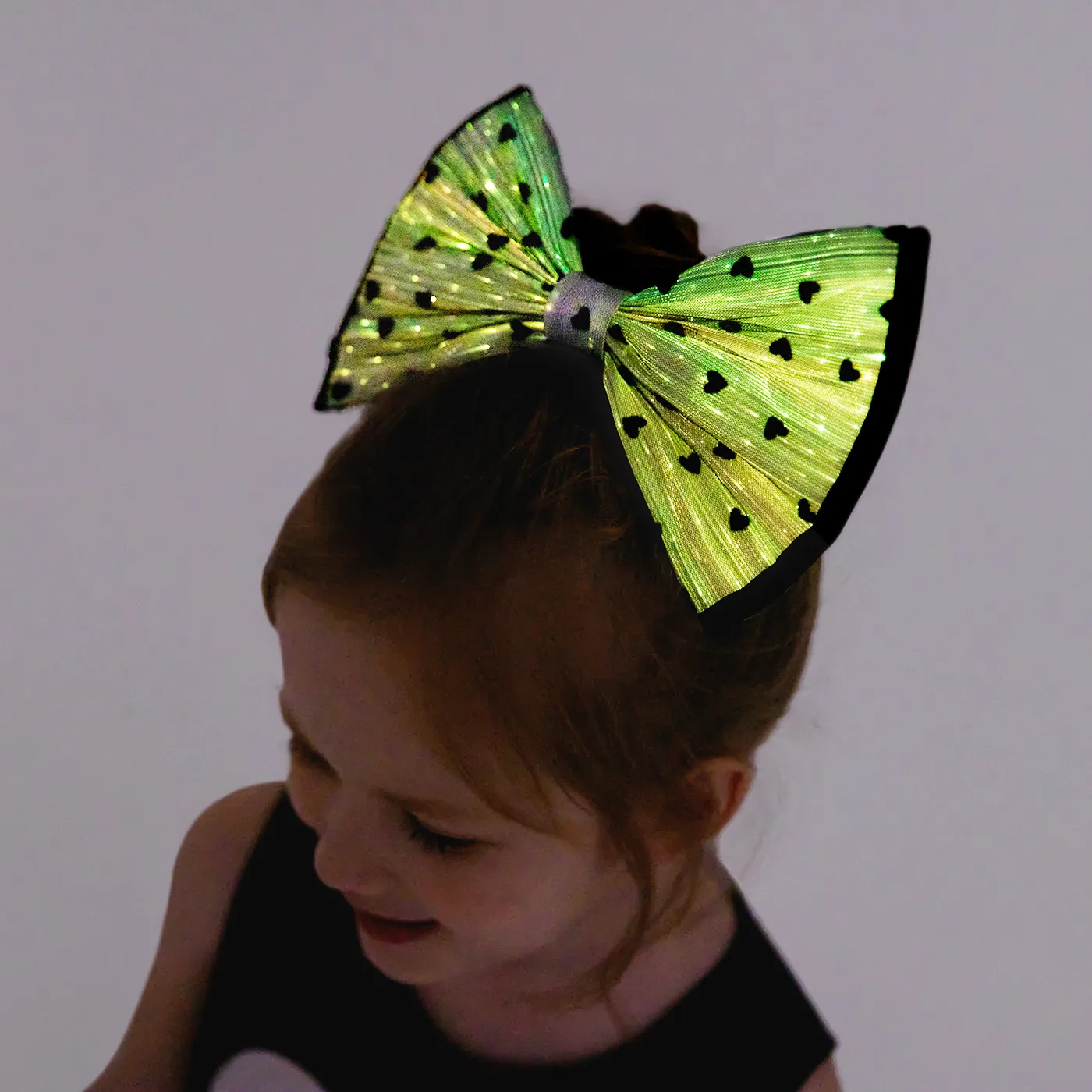 

Go-Glow Light Up Big Hair Bows Heart Pattern Mesh Hairband Including Controller (Battery Inside)