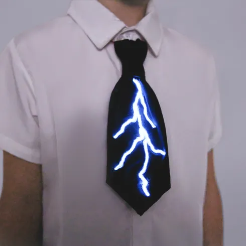 Go-Glow Light Up Lightning Bolt Shape Necktie Including Controller (Battery Inside) Black big image 5