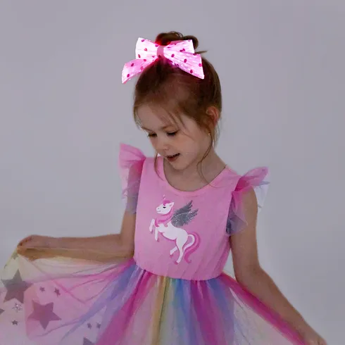 Go-Glow Light Up Bowknot Hair Tie Glitter Polka Dots Mesh Pink Including Controller (Battery Inside) Pink big image 3