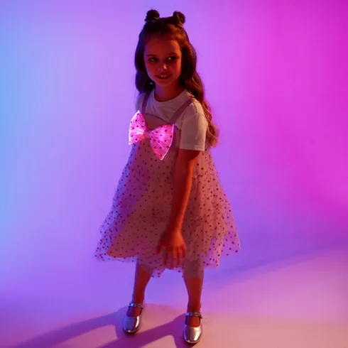 Go-Glow Illuminating Pink Dress with Light Up Removable Bowkont  Glitter Polka dots Including Controller (Battery Inside) Pink big image 3