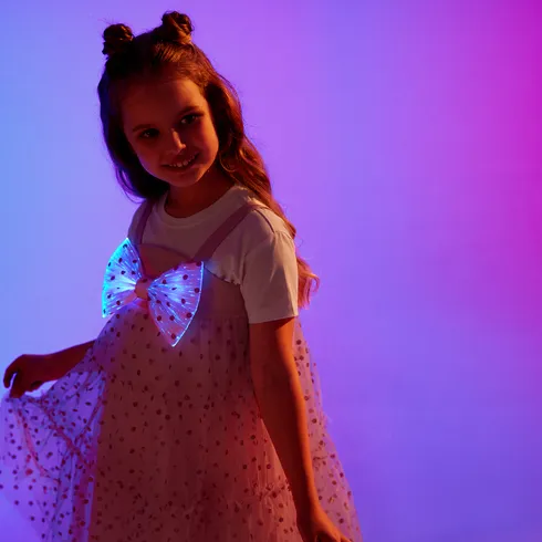 Go-Glow Illuminating Pink Dress with Light Up Removable Bowkont Glitter Polka dots Including Controller (Battery Inside) Pink big image 4
