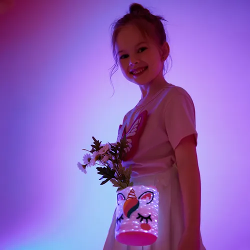 bolsa de garrafa de corpo cruzado ajustável bordado unicórnio iluminado para menina