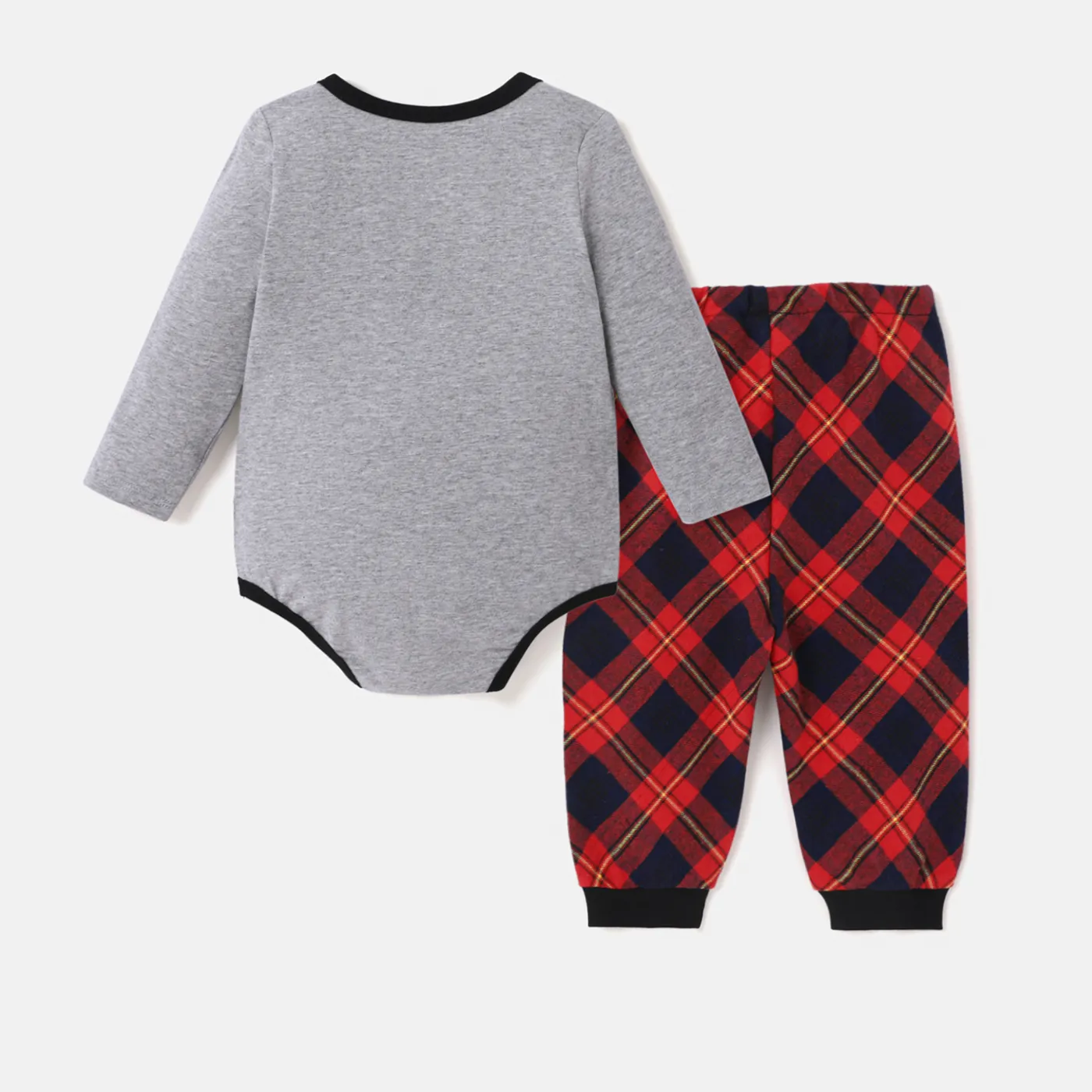 Disney Mickey and Friends Baby Girl/Boy 2pcs Character & Letter Print Long-sleeve Onesies and Plaid Pants Set  Flecked Grey image 5