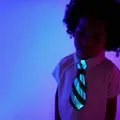 Go-Glow Light Up Stripe Mesh Necktie Including Controller (Battery Inside) Black/White image 3