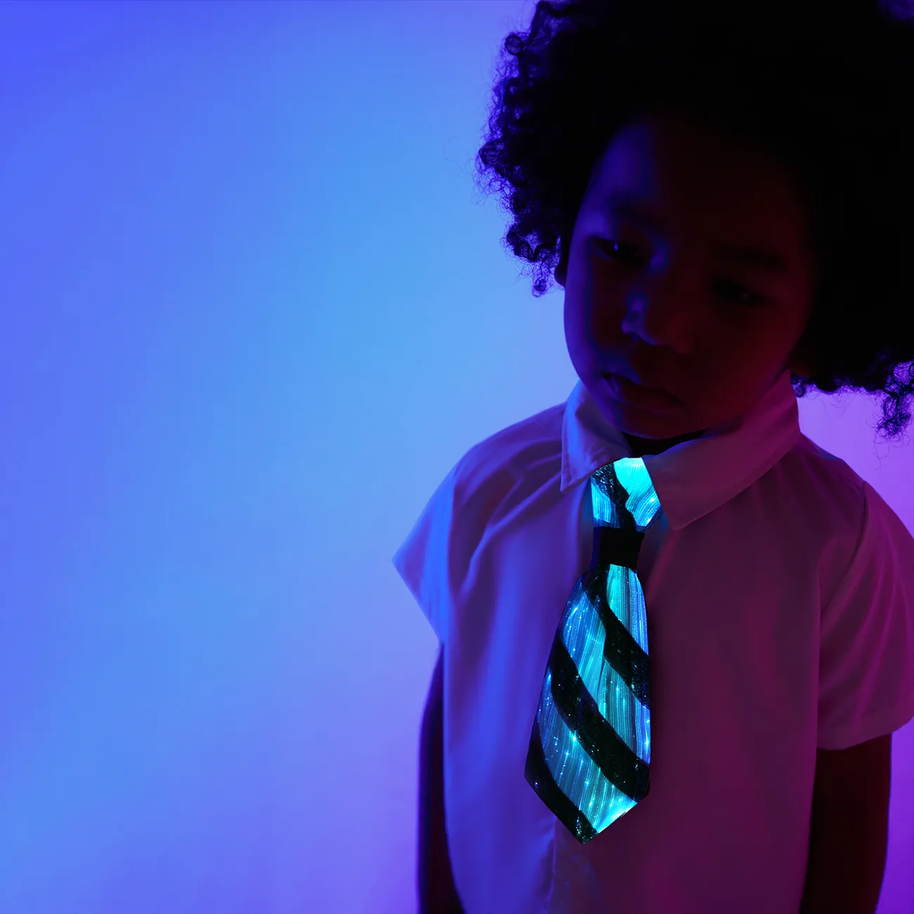 cravate pré-nouée en maille à rayures illuminées pour enfant garçon Noir/ Blanc big image 1