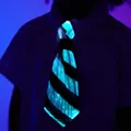 Go-Glow Light Up Stripe Mesh Necktie Including Controller (Battery Inside) Black/White image 4