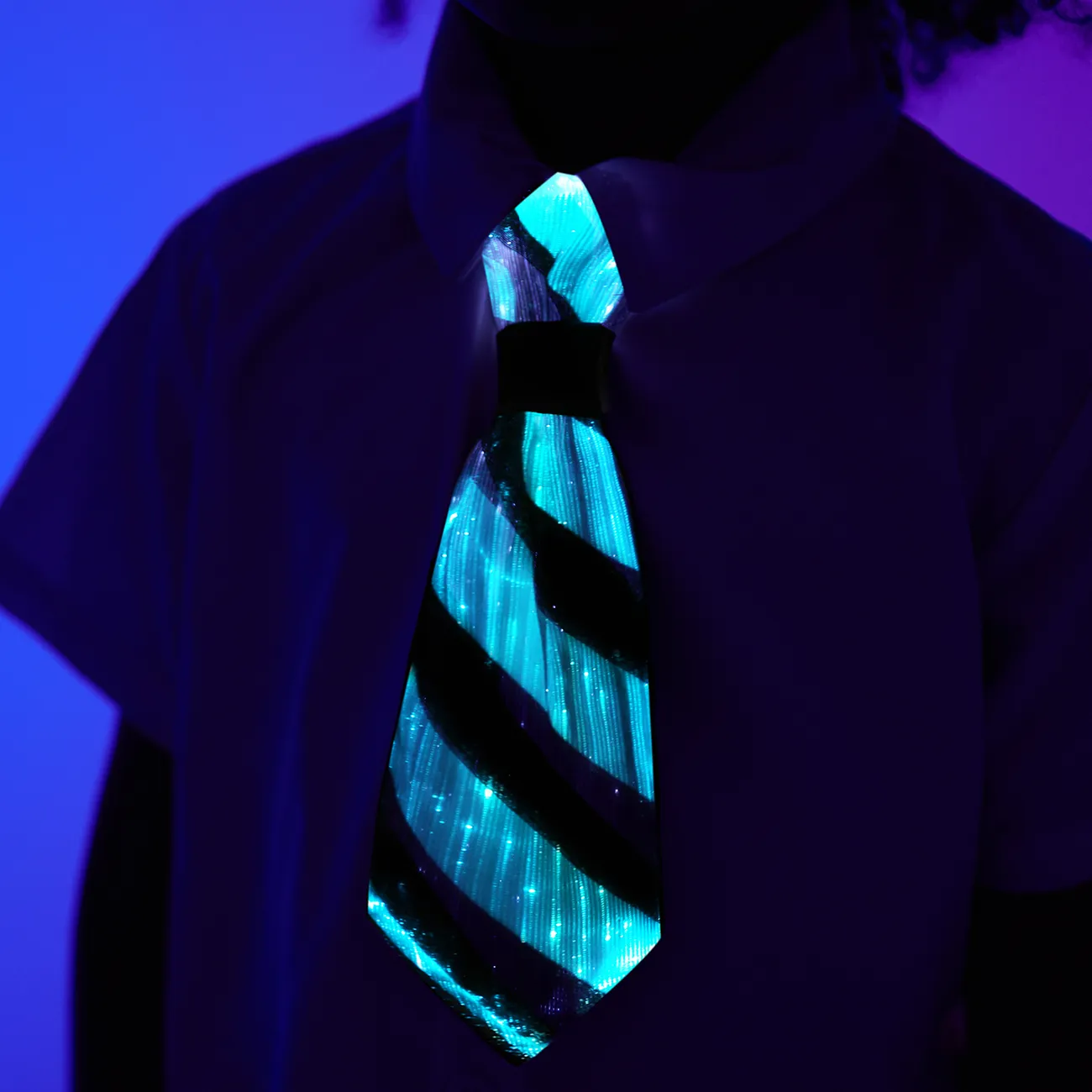 Go-Glow Light Up Stripe Mesh Necktie Including Controller (Battery Inside) Black/White big image 1