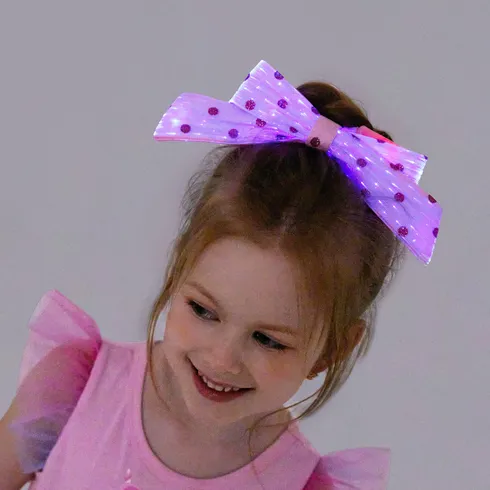 Go-Glow Light Up  Bowknot Hair Tie Glitter Polka Dots Mesh Pink Including Controller (Battery Inside) Pink big image 4