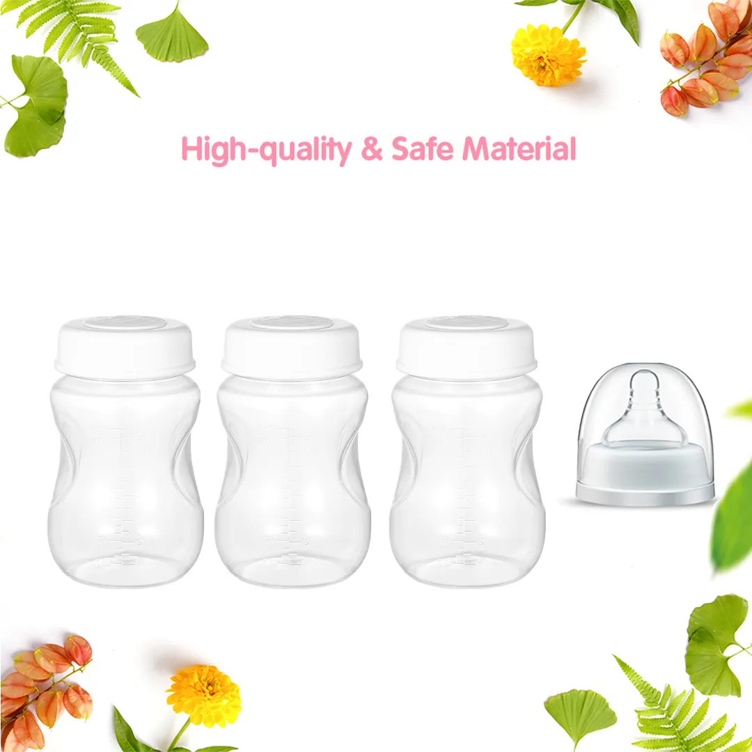 

3-pack 180ml/6oz Breast Milk Storage Bottles, Wide Neck Breastmilk Collection and Storage Bottle, Give Away One Pacifier with a 5cm Diameter