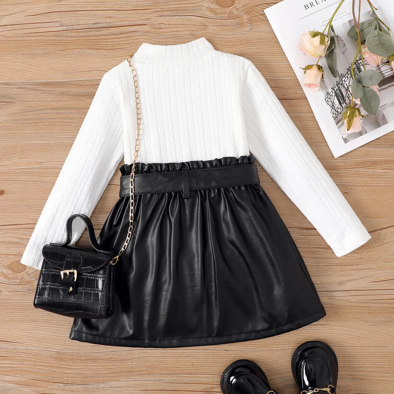 2 PCS Kid Girl Textured Fabric Bandage Skirt Set Kids-White image 2