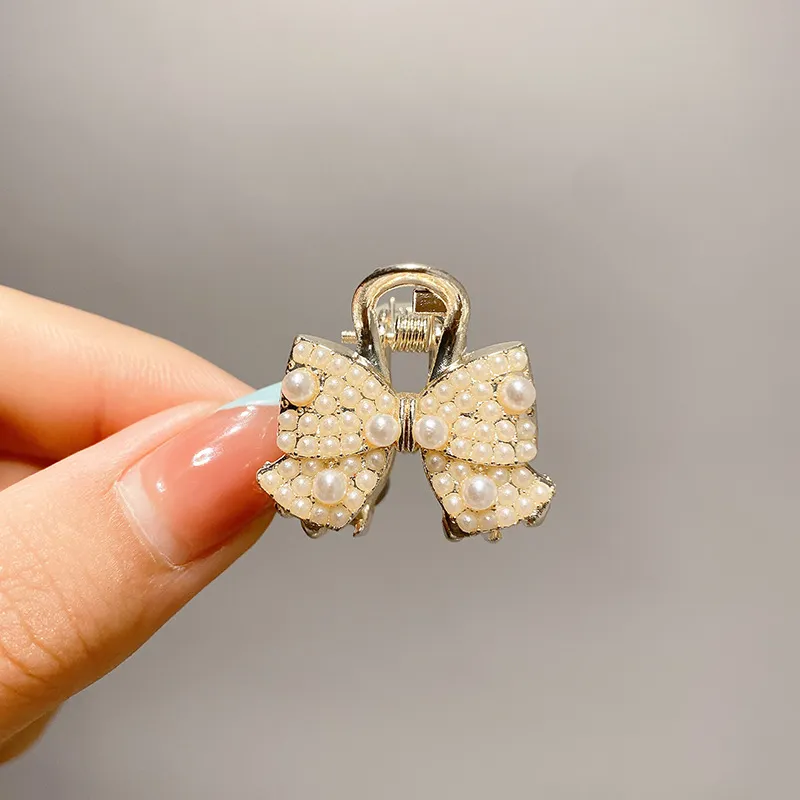 Toddler / Kid's Delicate Rhinestone Pearl Small Hair Clip Beige