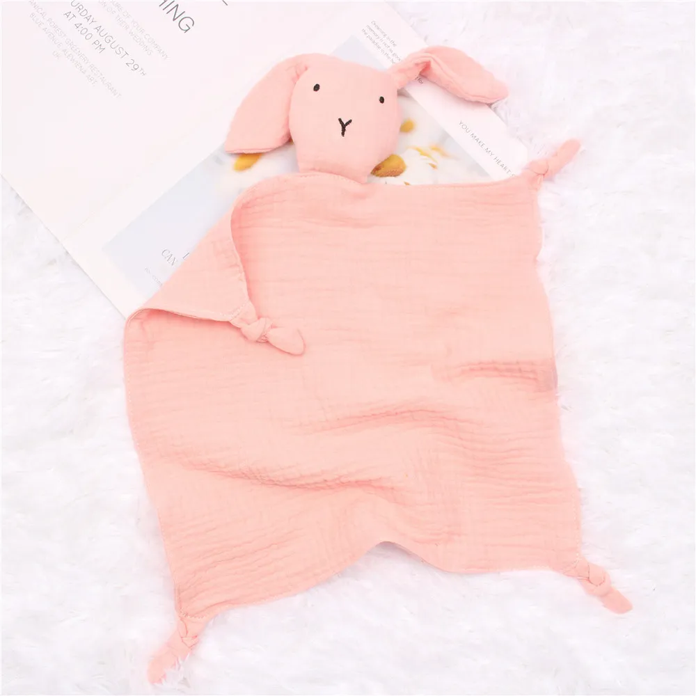 Rabbit Muslin Cotton Double-Layered Baby Drool Bib Pink big image 1