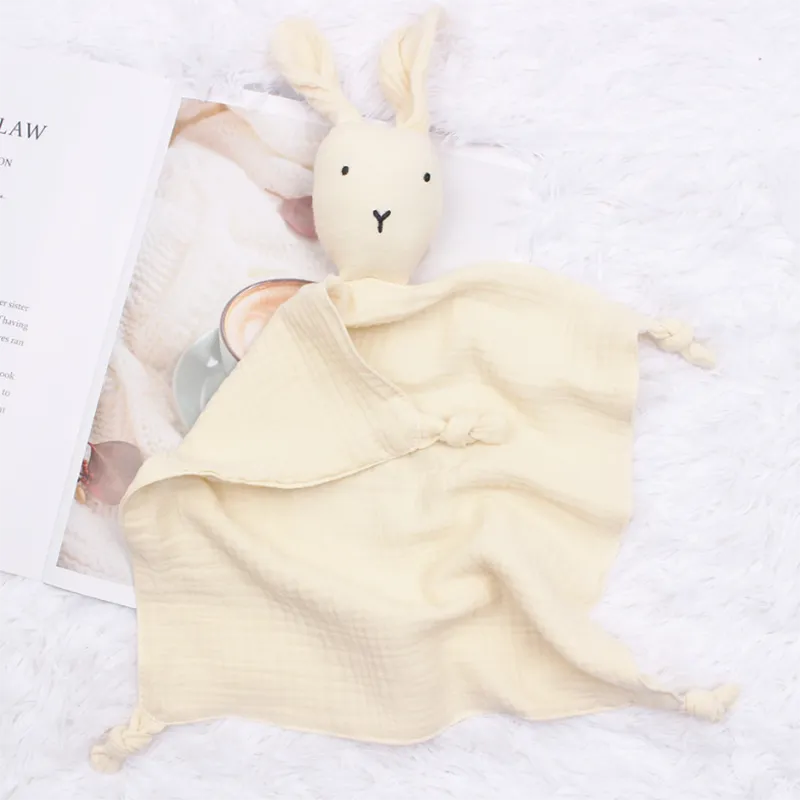 Rabbit Muslin Cotton Double-Layered Baby Drool Bib Beige big image 1