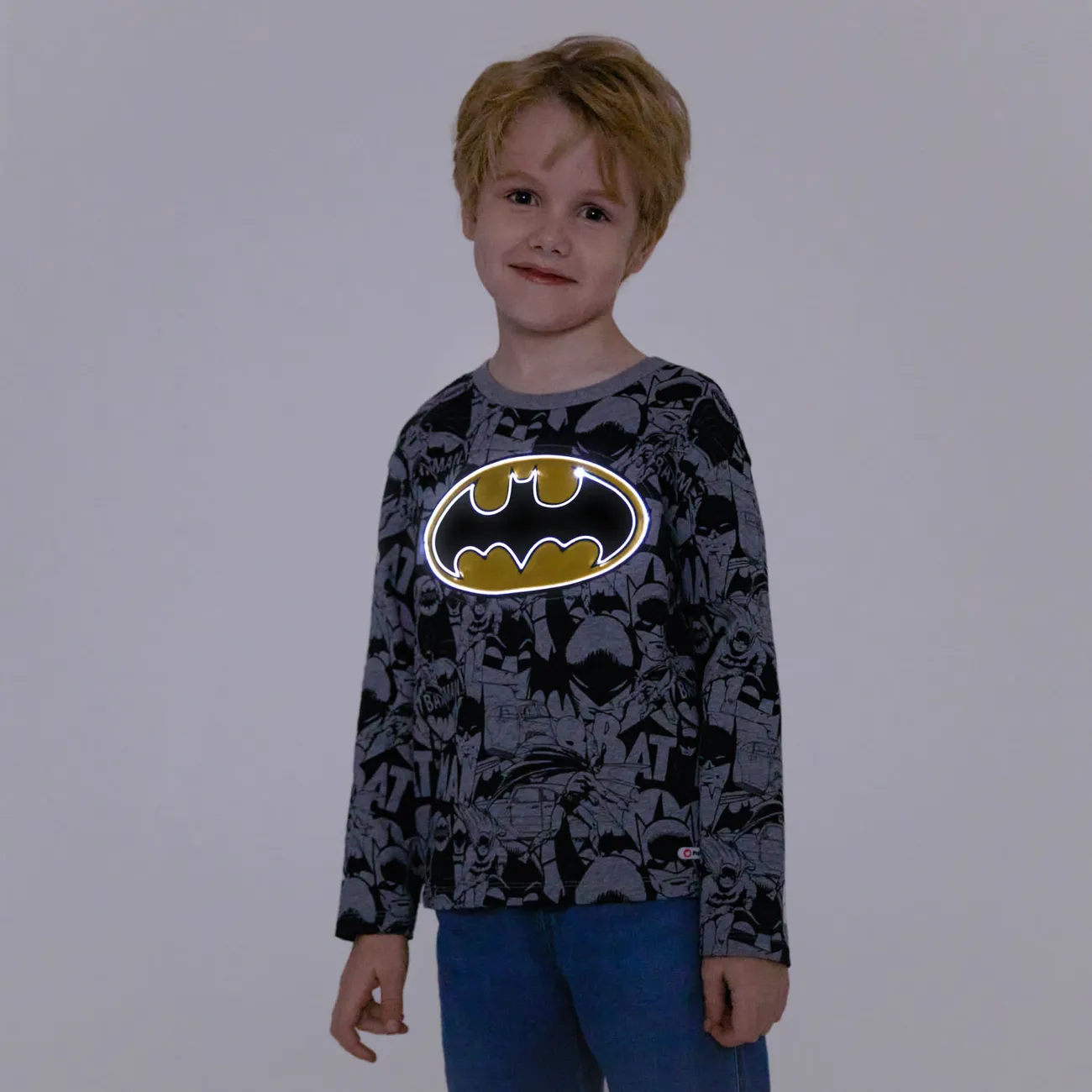 Go-Glow Leuchtendes graues Sweatshirt mit leuchtendem Batman-Muster grau gesprenkelt big image 1