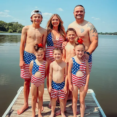 Independence Day Family Matching Cut Out Detail One-piece Swimsuit or Swim Trunks Shorts