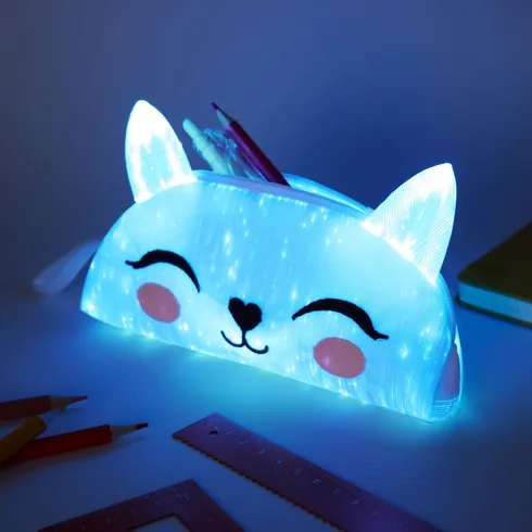 Go-Glow Light Up Pencil Case with Cat Pattern Including Controller (Battery Inside) White big image 3