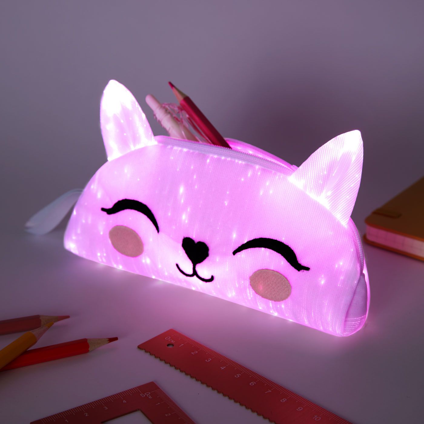 Go-Glow Light Up Pencil Case With Cat Pattern Including Controller (Battery Inside)