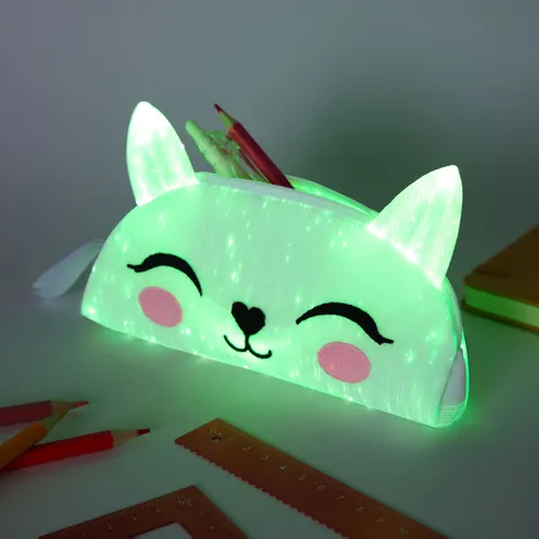 Go-Glow Light Up Pencil Case with Cat Pattern Including Controller (Battery Inside) White big image 4