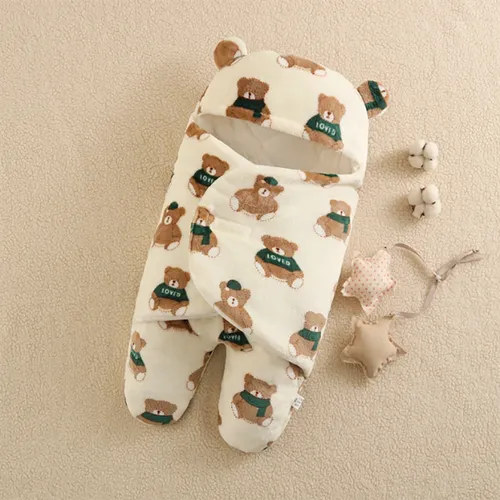Baby Thickened Flannel Sleeping Bag with Bear Design