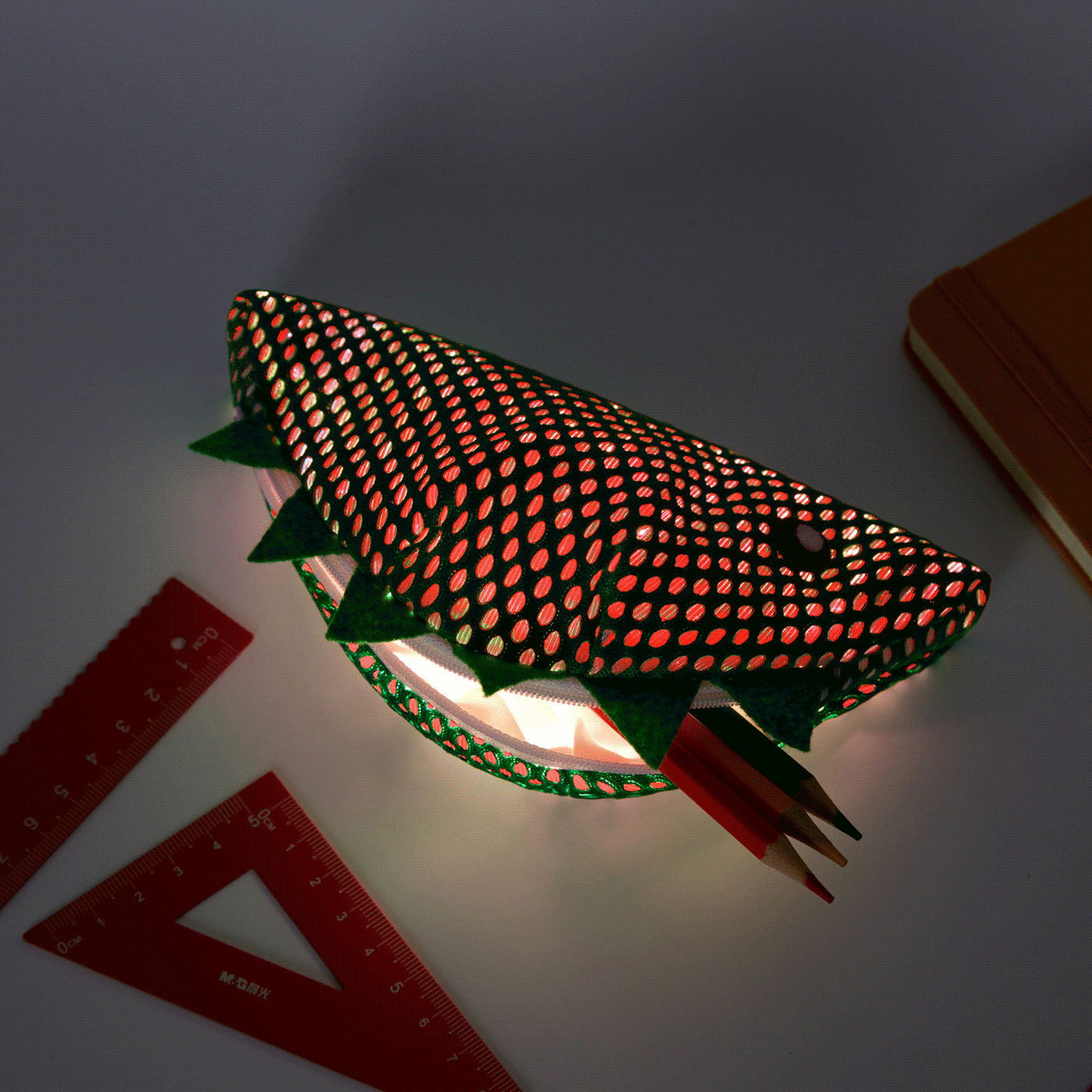 Go-Glow Light Up Pencil Case with Dinosaur Pattern Including Controller (Battery Inside) Green image 2