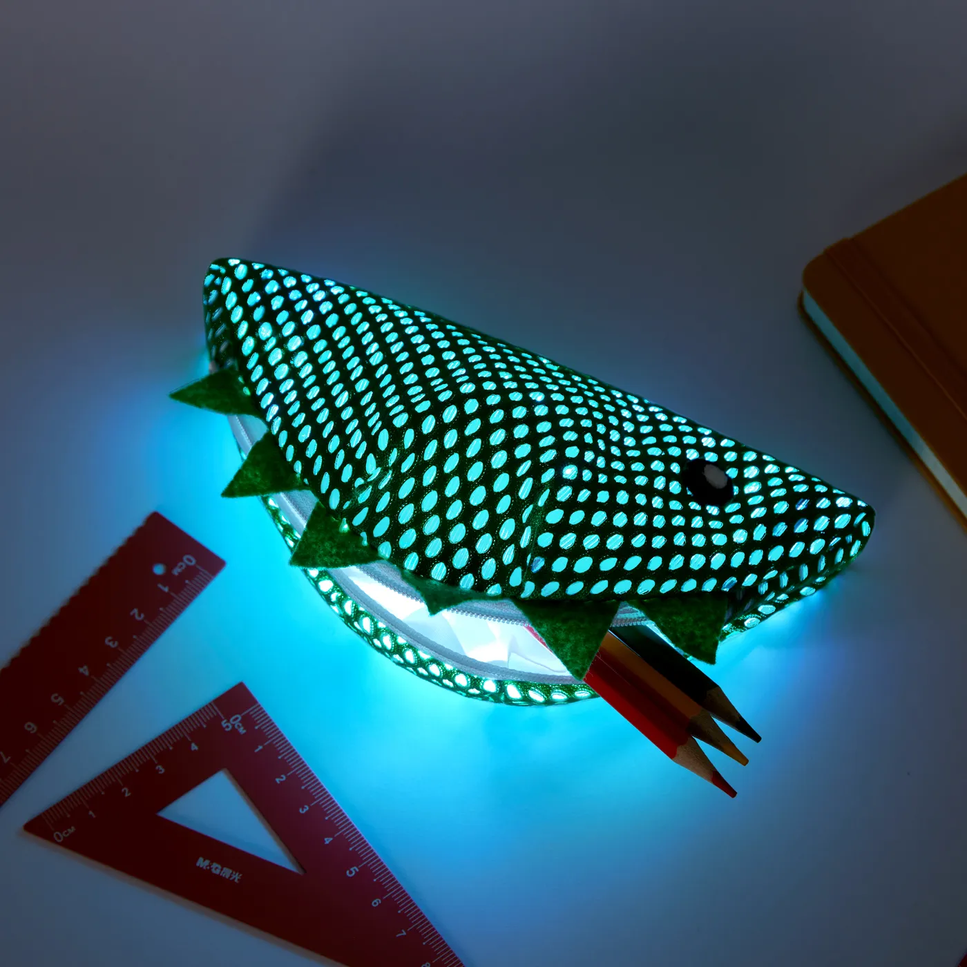Go-Glow Light Up Pencil Case with Dinosaur Pattern Including Controller (Battery Inside) Green image 1