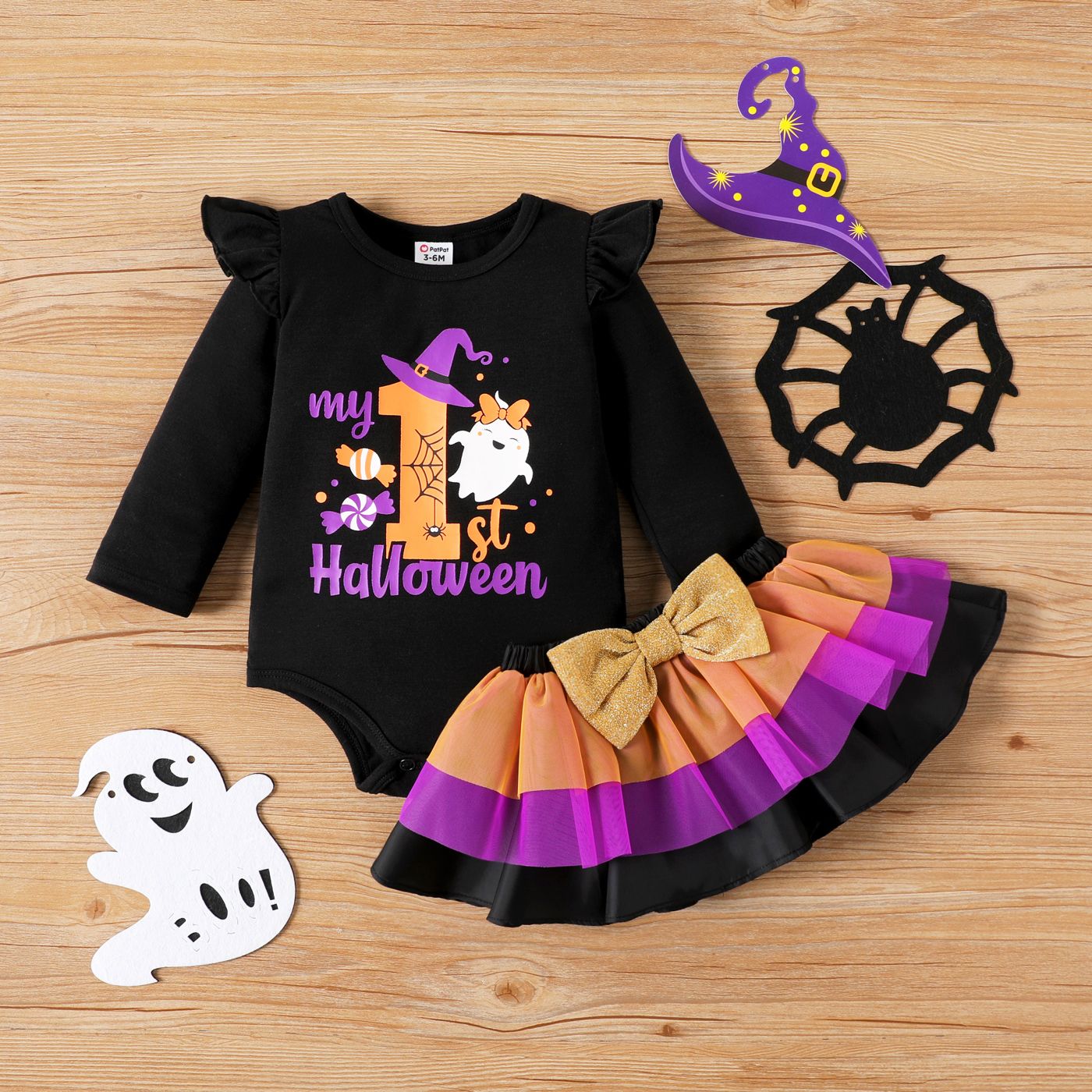 2PCS Baby Girl Childlike Halloween Costume Flutter Sleeve Dress Set