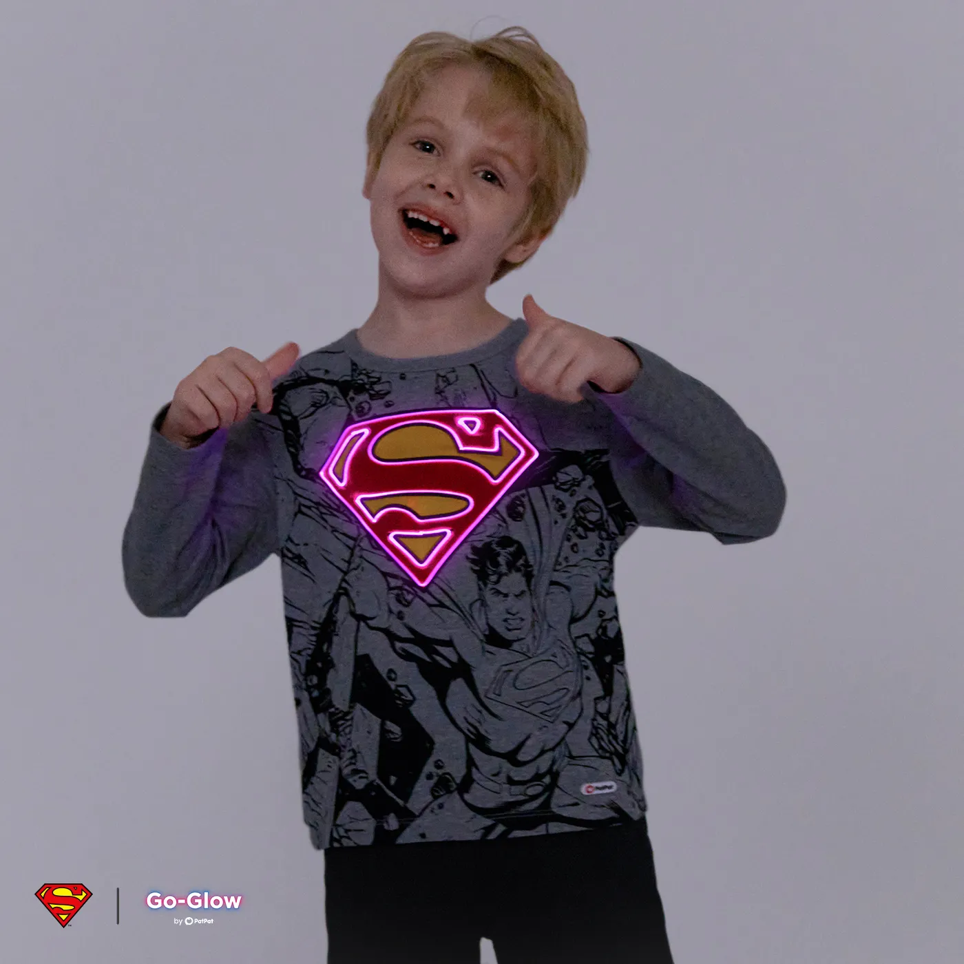 Go-Glow SUPERMAN Illuminating Grey Sweatshirt with Light Up Superman Pattern Including Controller (B
