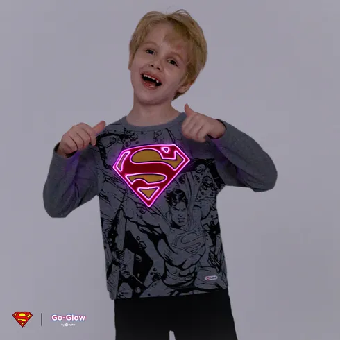 Go-Glow SUPERMAN Illuminating Grey Sweatshirt with Light Up Superman Pattern Including Controller (Battery Inside) Flecked Grey big image 2