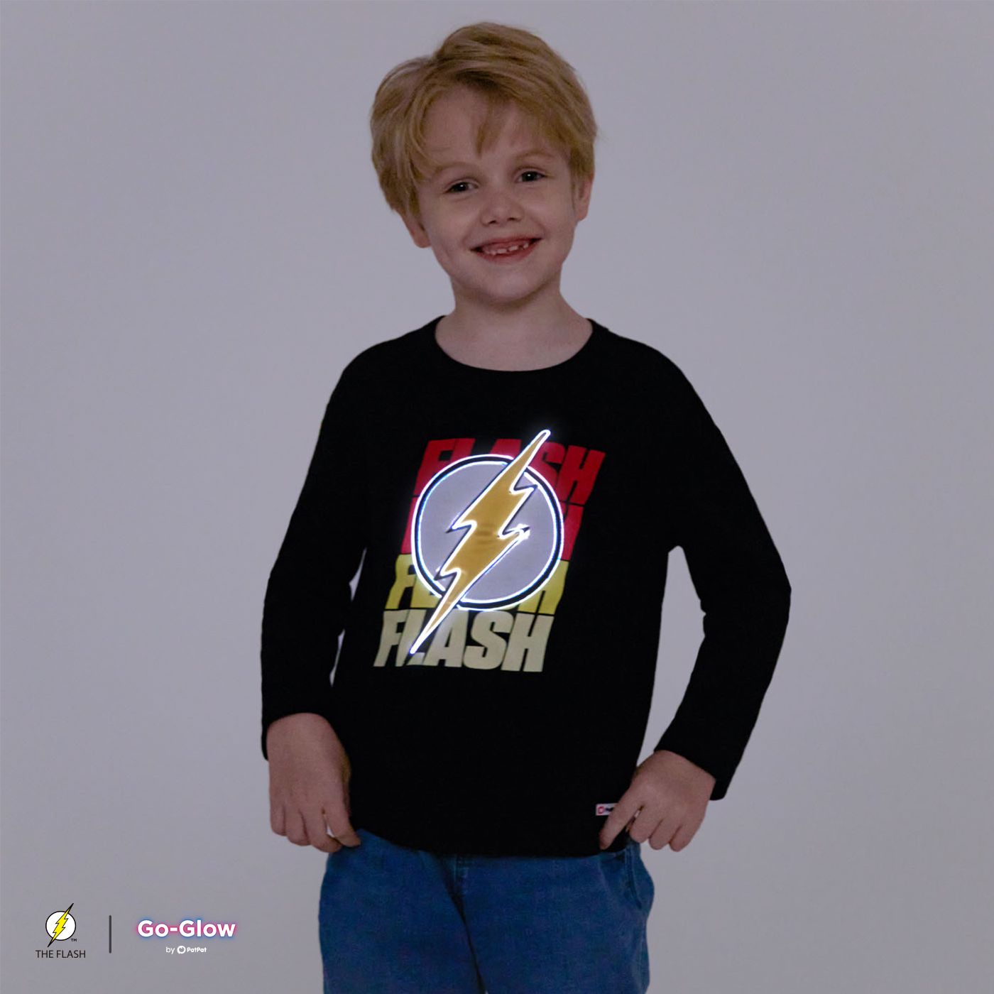 Go-Glow THE FLASH Illuminating Black Sweatshirt with Light Up The Flash Pattern Including Controller