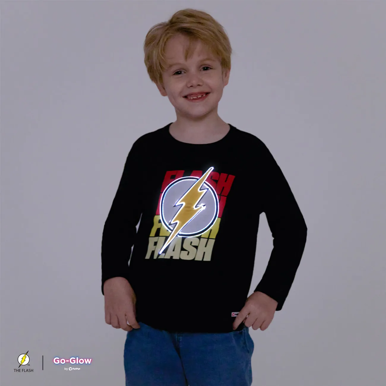 Go-Glow Illuminating Schwarzes Sweatshirt mit Light Up The Flash-Muster schwarz big image 1