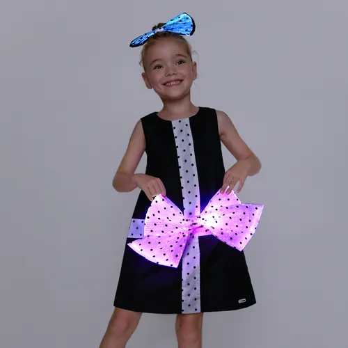 Go-Glow Illuminating Kid Black Dress with Light Up Removable Bowkont  Including Controller (Battery Inside)