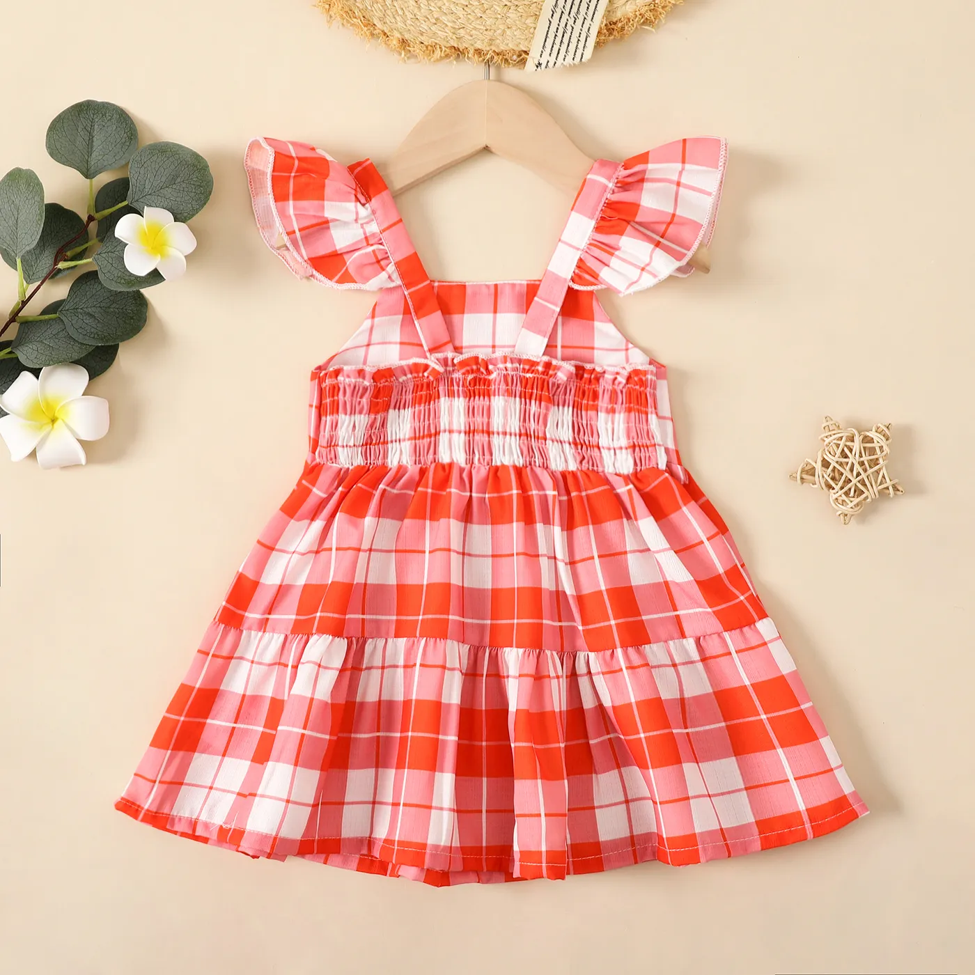 Baby Girl Plaid Flutter-sleeve Dress  image 2