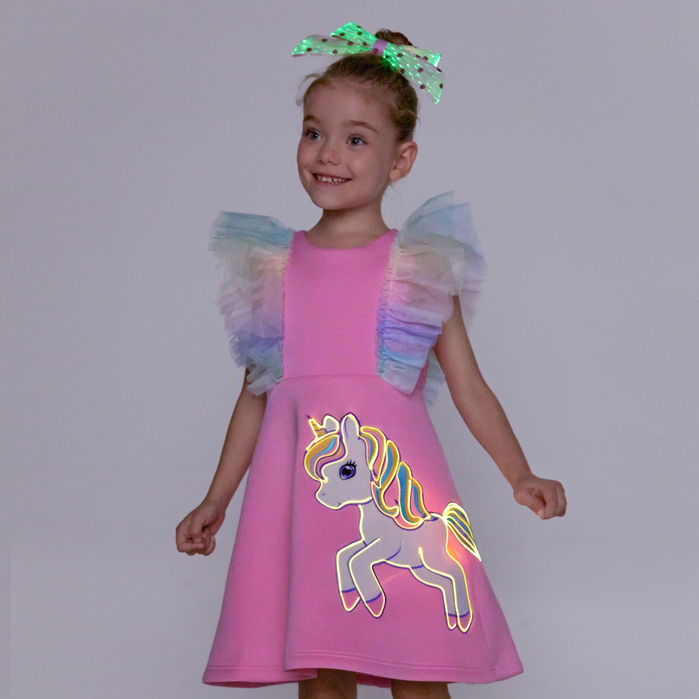 Go-Glow Illuminating Kid Dress With Light Up Unicorn Pattern Including Controller (Battery Inside)
