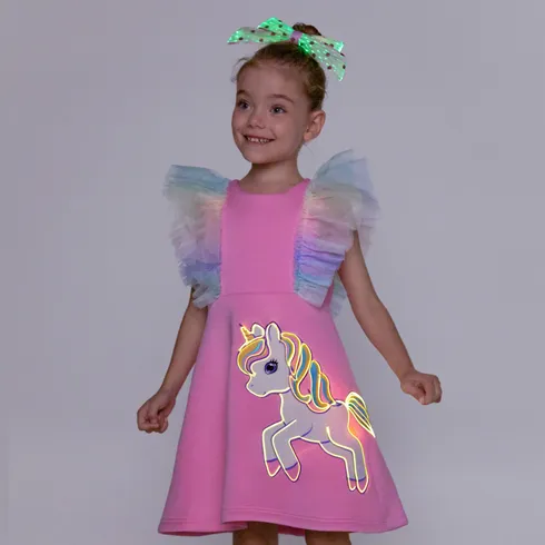 Go-Glow Illuminating Kid Dress with Light Up Unicorn Pattern Including Controller (Battery Inside) Pink big image 2