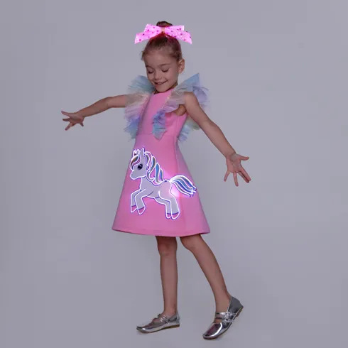 Go-Glow Illuminating Kid Dress with Light Up Unicorn Pattern Including Controller (Battery Inside) Pink big image 5
