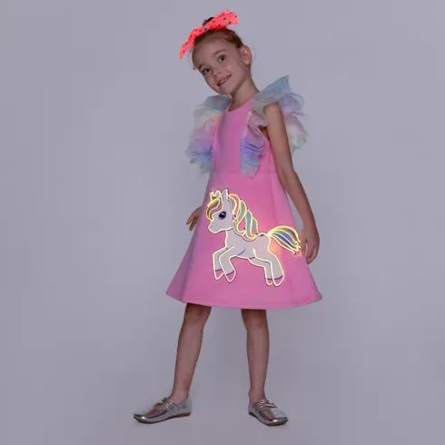 Go-Glow Illuminating Kid Dress with Light Up Unicorn Pattern Including Controller (Battery Inside) Pink big image 4